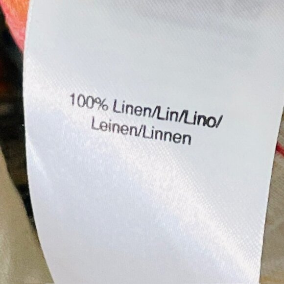 NEW Dkny 100% Linen Raw-Trim Asymmetrical Top Abstract Ikat Print Large - Picture 5 of 7